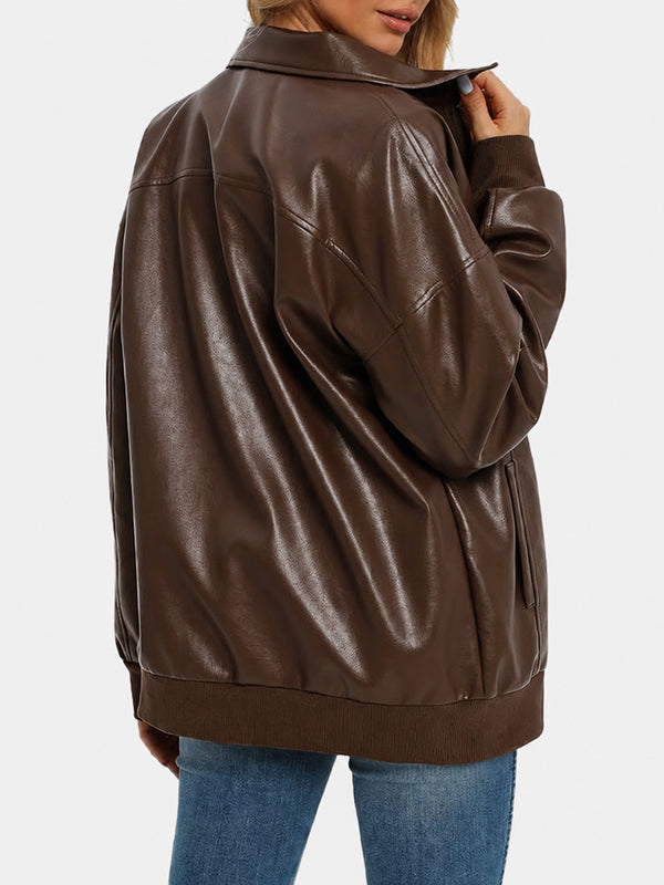 Oversized Faux Leather Bomber Jacket