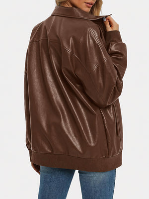 Oversized Faux Leather Bomber Jacket