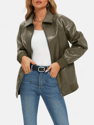 Oversized Faux Leather Bomber Jacket