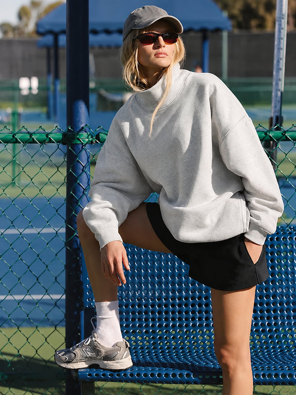 Women's Oversized Mock Neck Sweatshirt – Casual Long Sleeve Pullover