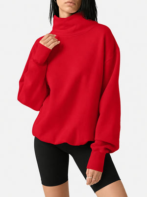 Women's Oversized Mock Neck Sweatshirt – Casual Long Sleeve Pullover