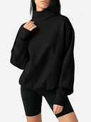 Women's Oversized Mock Neck Sweatshirt – Casual Long Sleeve Pullover