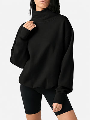 Women's Oversized Mock Neck Sweatshirt – Casual Long Sleeve Pullover