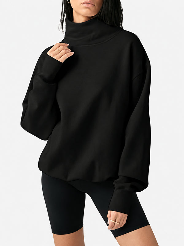 Women's Oversized Mock Neck Sweatshirt – Casual Long Sleeve Pullover