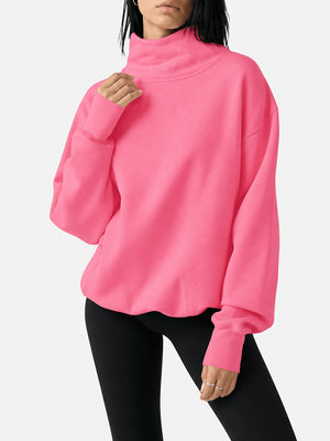 Women's Oversized Mock Neck Sweatshirt – Casual Long Sleeve Pullover