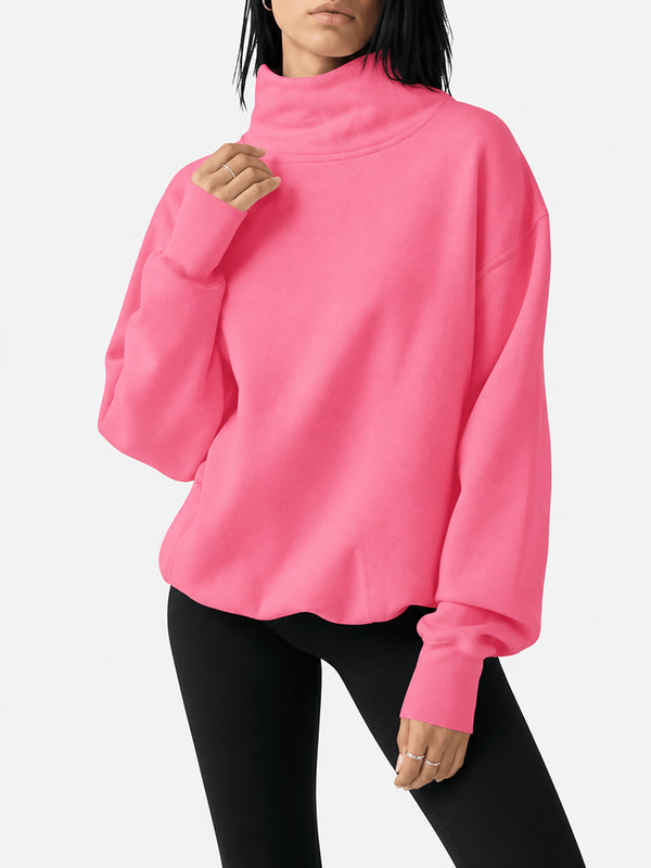Women's Oversized Mock Neck Sweatshirt – Casual Long Sleeve Pullover