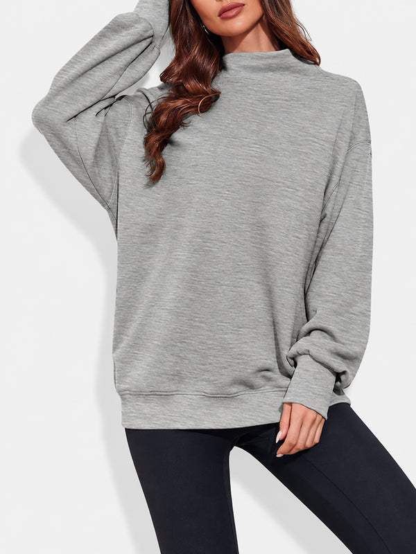 Women's Oversized Mock Neck Sweatshirt – Casual Long Sleeve Pullover