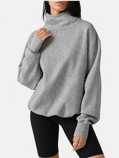 Women's Oversized Mock Neck Sweatshirt – Casual Long Sleeve Pullover