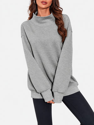 Women's Oversized Mock Neck Sweatshirt – Casual Long Sleeve Pullover