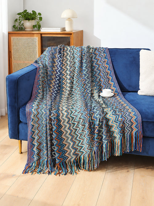 Boho Knit Throw Blanket – Lightweight Cozy Sofa & Bed Blanket for Travel, Office & Everyday Use