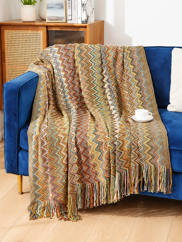 Boho Knit Throw Blanket – Lightweight Cozy Sofa & Bed Blanket for Travel, Office & Everyday Use