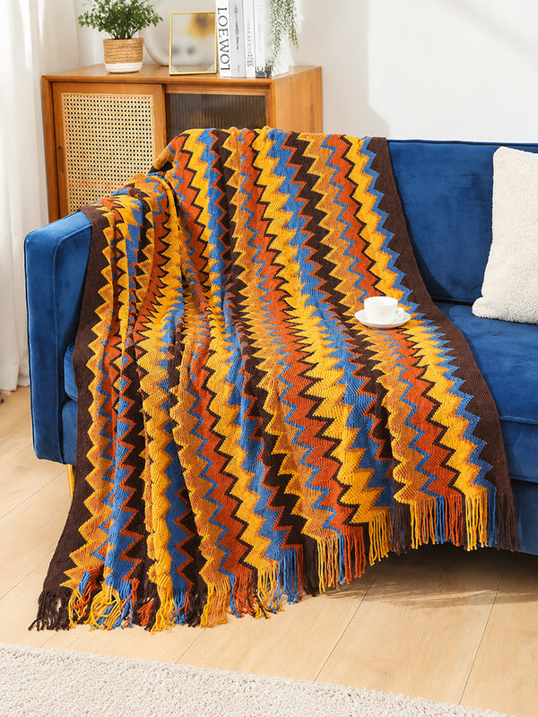 Boho Knit Throw Blanket – Lightweight Cozy Sofa & Bed Blanket for Travel, Office & Everyday Use
