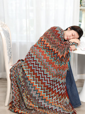 Boho Knit Throw Blanket – Lightweight Cozy Sofa & Bed Blanket for Travel, Office & Everyday Use