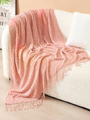 Popcorn Bobble Knit Throw Blanket with Tassels