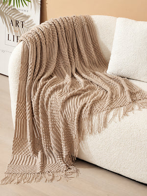Popcorn Bobble Knit Throw Blanket with Tassels