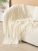 Popcorn Bobble Knit Throw Blanket with Tassels