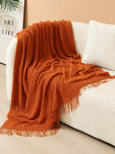 Popcorn Bobble Knit Throw Blanket with Tassels