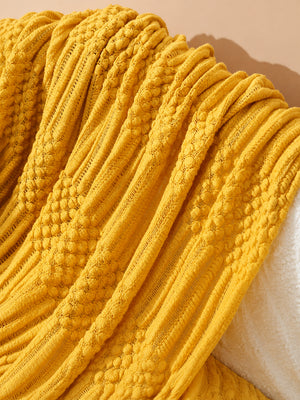 Popcorn Bobble Knit Throw Blanket with Tassels