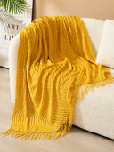 Popcorn Bobble Knit Throw Blanket with Tassels