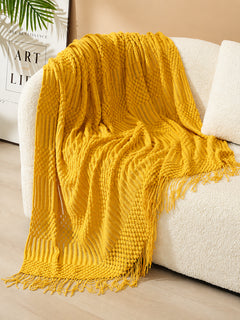 Popcorn Bobble Knit Throw Blanket with Tassels
