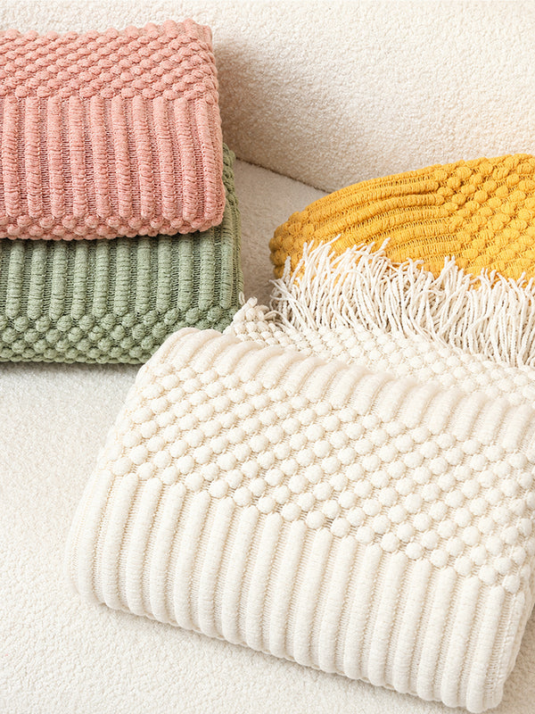 Popcorn Bobble Knit Throw Blanket with Tassels