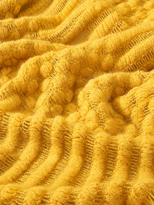 Popcorn Bobble Knit Throw Blanket with Tassels