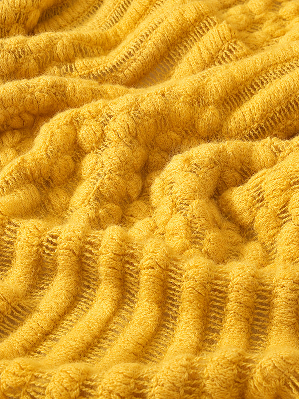 Popcorn Bobble Knit Throw Blanket with Tassels