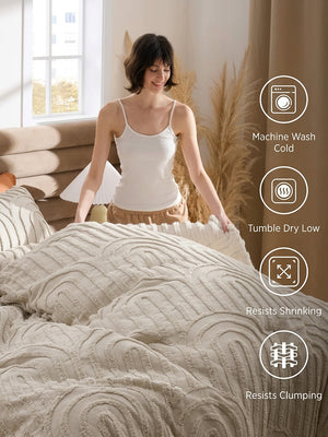 3-Piece Boho Arch Tufted Comforter Set Soft 3D Embroidered Bedding with Cozy Fluffy Fill