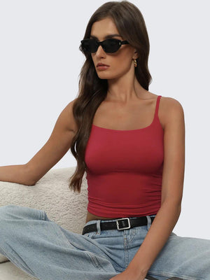 Women's Double Layer Square Neck Stretch Cami Tank Top
