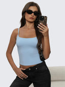 Women's Double Layer Square Neck Stretch Cami Tank Top