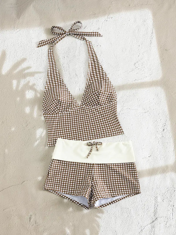 2026 Spring/Summer Retro Sportswear Halter Top Swimsuit