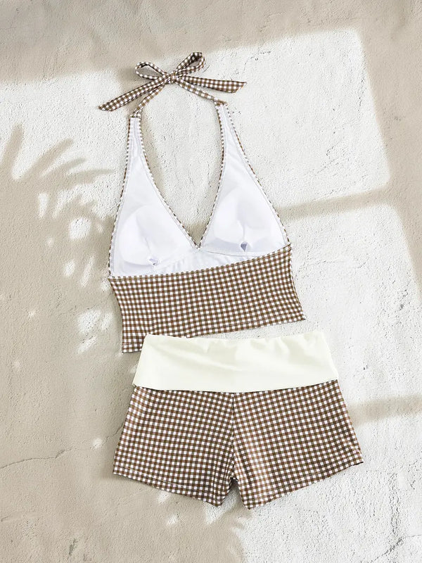 2026 Spring/Summer Retro Sportswear Halter Top Swimsuit