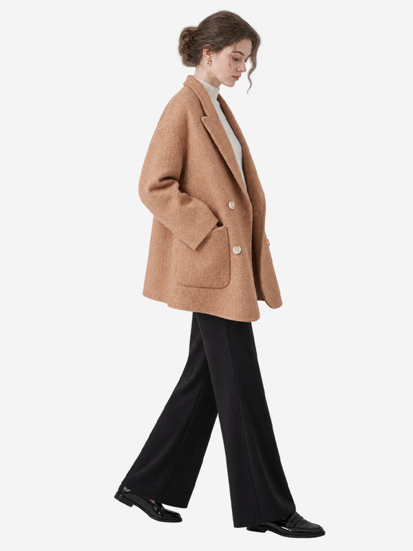 Women’s Classic Double-Faced Wool Coat – Peter Pan Collar & Side Pockets