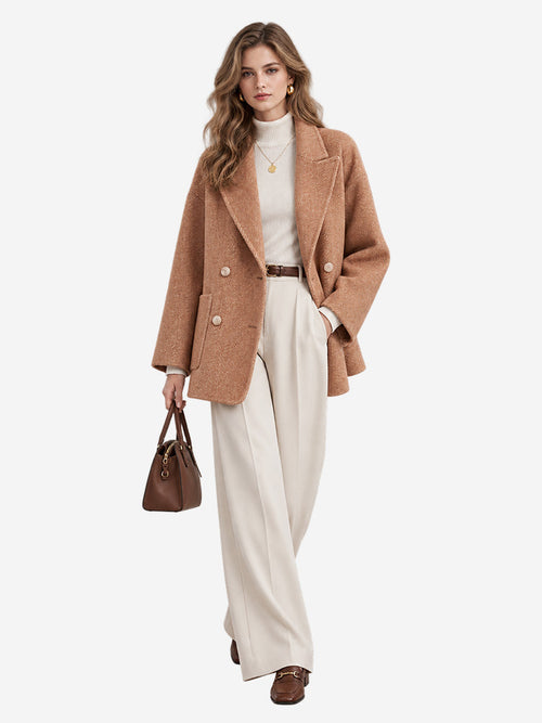 Women’s Classic Double-Faced Wool Coat – Peter Pan Collar & Side Pockets