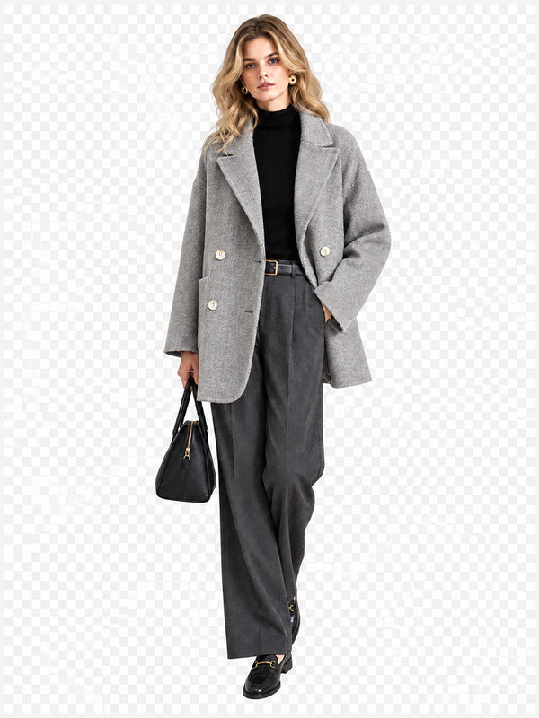 Women’s Classic Double-Faced Wool Coat – Peter Pan Collar & Side Pockets