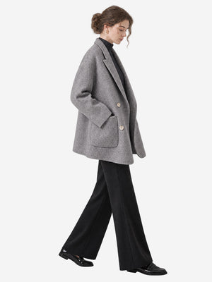 Women’s Classic Double-Faced Wool Coat – Peter Pan Collar & Side Pockets