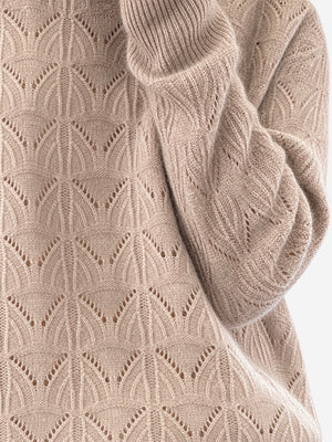Women’s 100% Wool Openwork Sweater – Crew Neck Long Sleeve Relaxed Knit Pullover
