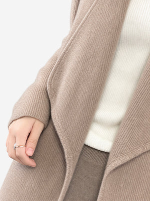 Women’s 100% Wool Long Knit Cardigan – Thickened Relaxed Fit Sweater Coat