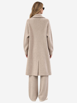 Women’s 100% Wool Long Knit Cardigan – Thickened Relaxed Fit Sweater Coat