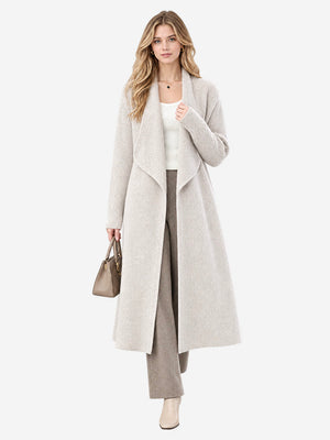 Women’s 100% Wool Long Knit Cardigan – Thickened Relaxed Fit Sweater Coat