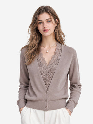 The French Lace V-Neck Wool Blend Cardigan