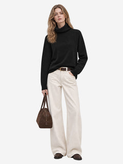 Women's 100% Wool Turtleneck Sweater Soft Knit Relaxed Fit Pullover