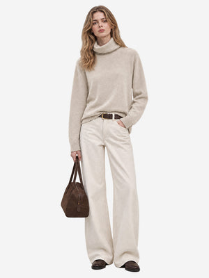 Women's 100% Wool Turtleneck Sweater Soft Knit Relaxed Fit Pullover