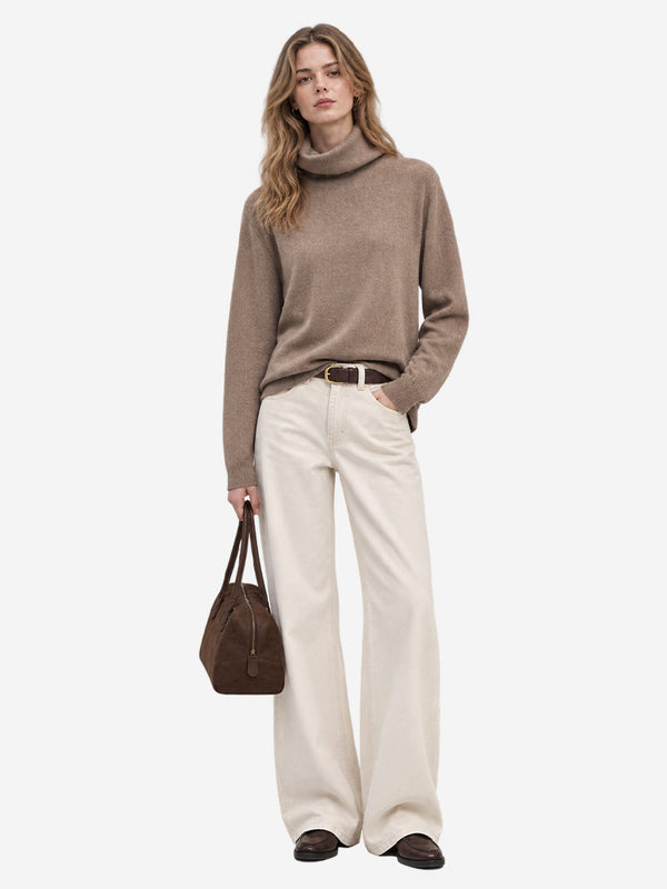 Women's 100% Wool Turtleneck Sweater Soft Knit Relaxed Fit Pullover