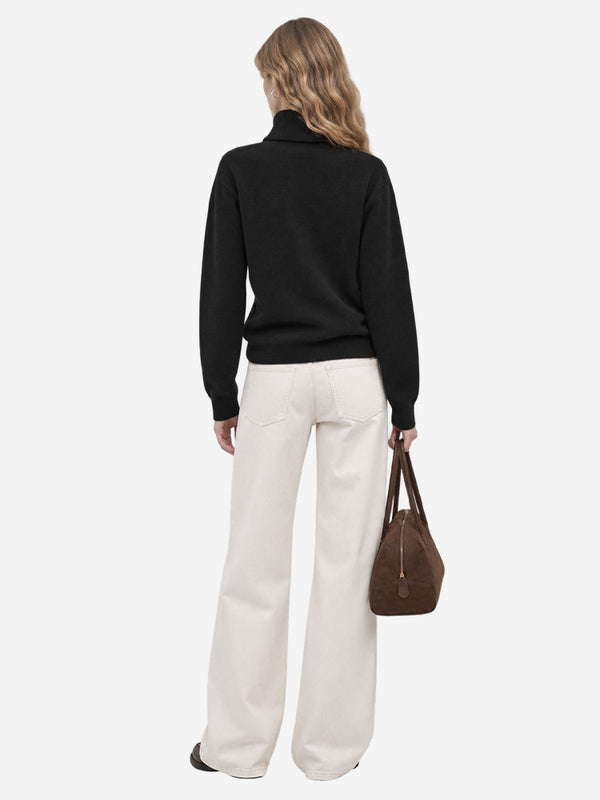 Women's 100% Wool Turtleneck Sweater Soft Knit Relaxed Fit Pullover