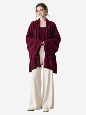 Women’s Cashmere Knit Shawl Cardigan Loose Fit Open Front Sweater