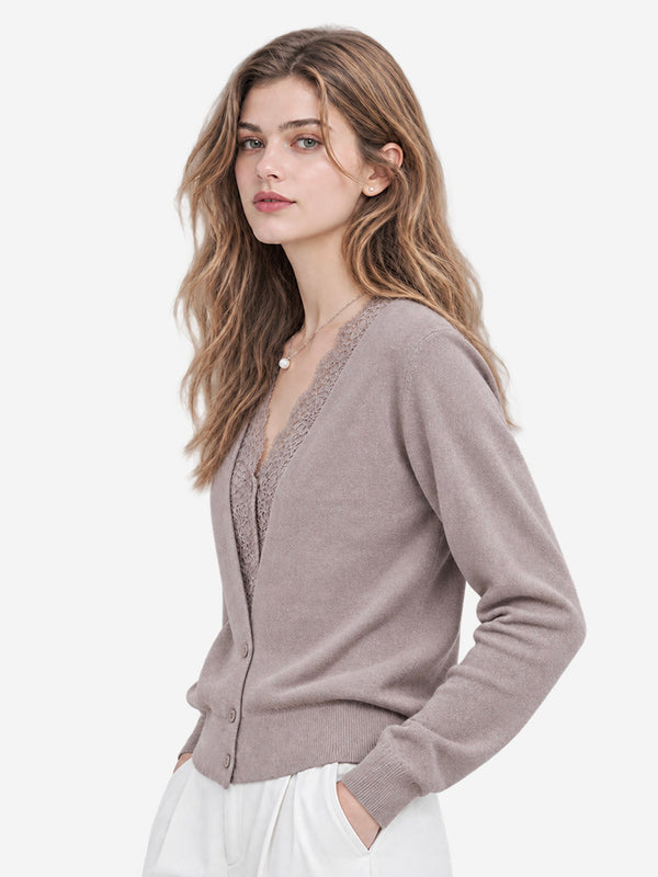 The French Lace V-Neck Wool Blend Cardigan