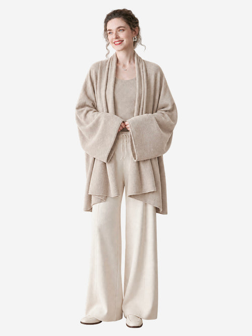 Women’s Cashmere Knit Shawl Cardigan Loose Fit Open Front Sweater