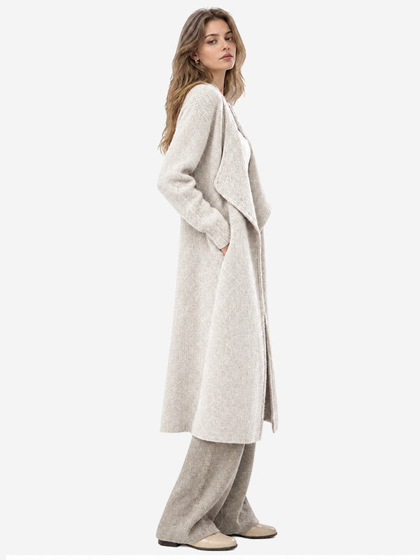 Women’s 100% Wool Long Knit Cardigan – Thickened Relaxed Fit Sweater Coat