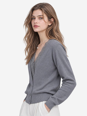 The French Lace V-Neck Wool Blend Cardigan
